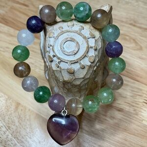 Multi-Color Fluorite 11mm with Purple Fluorite Heart
